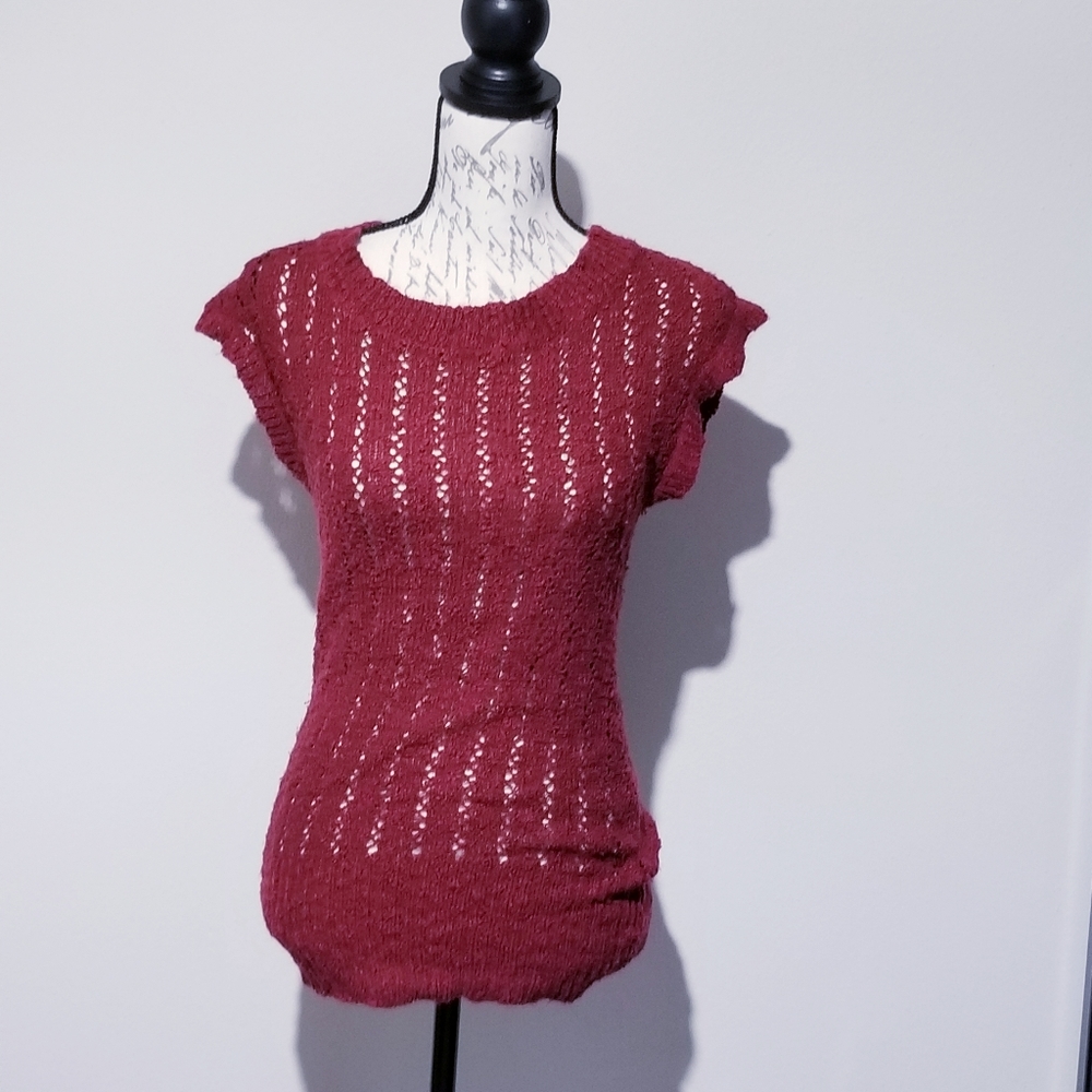 Maroon Crocheted Short Sleeved Top